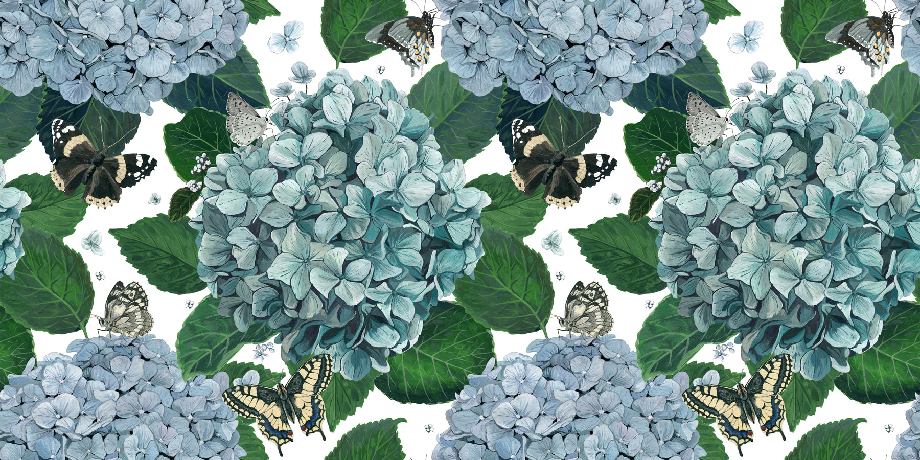 DIY Printed Splashback Blue Hydrangeas & Butterflies